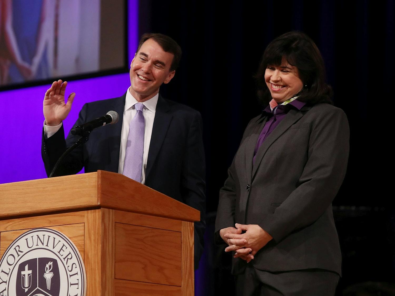 Michael Lindsay and his wife, Rebecca, were introduced to the student body in March. 