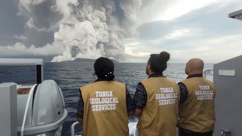 Crews prepare to mitigate damage from volcanic eruption.
