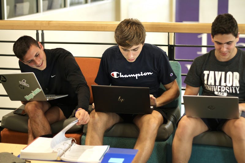 Freshmen accounting majors Adam Wood, Jaedon Humphrey and Connor Murray. (Photo by Aubri Gundy)