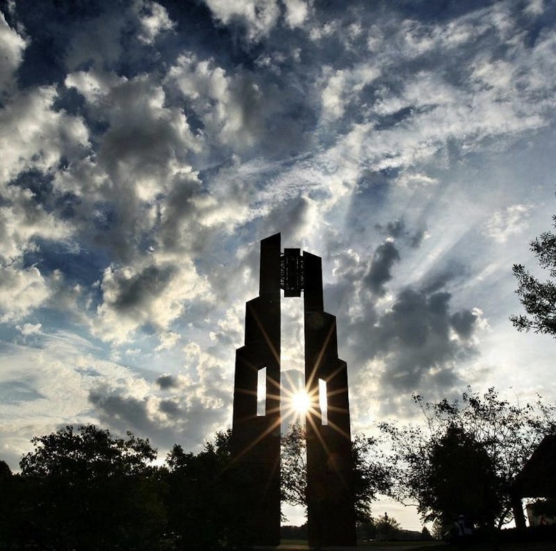 
Photo caption: The Rice Bell Tower near sunset during early fall. (Photo provided by Taylor University)