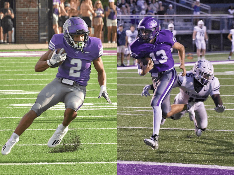 Ja Thomas (2) and Damon Hockett (13) clinched the game with two clutch touchdowns. (Photos provided by Taylor Athletics)