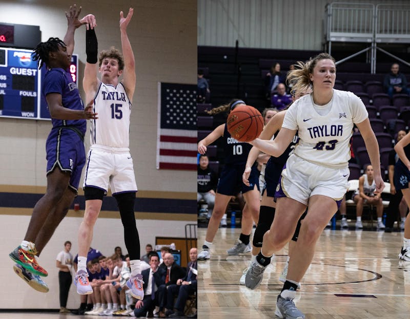 Kaden Fuhrmann (15) and Taylor Westgate (43) are poised to lead their respective Trojans squads into the 2023-34 season. (Photos provided by Taylor Athletics)