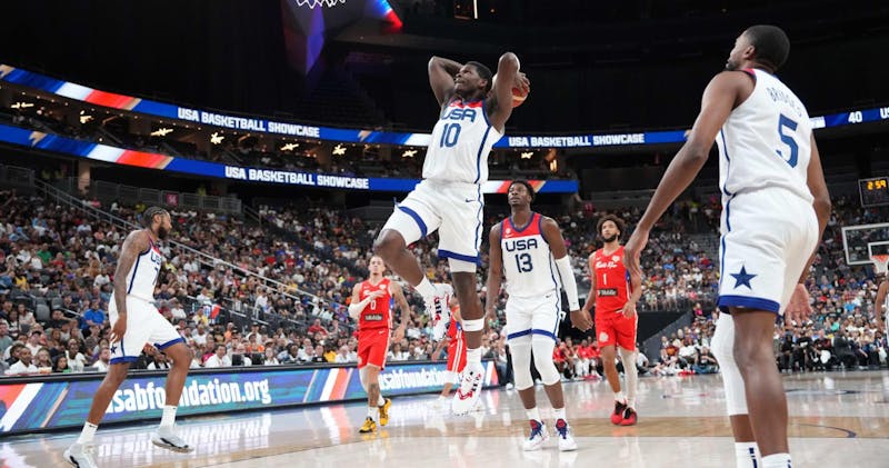 Edwards (10) averaged 18.9 points per game for the USA during the FIBA World Cup. (Photo provided by Bleacher Report)