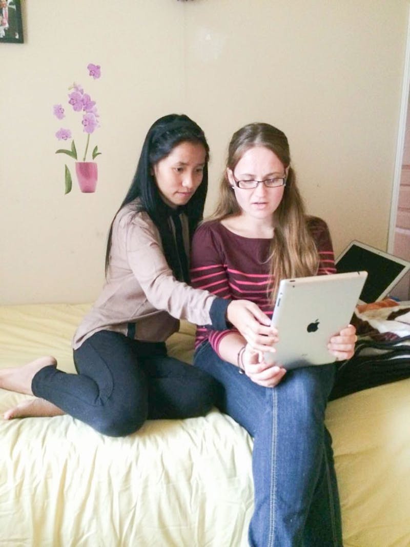 Lalrin Pari and Marissa Felser in Pari's dorm at Jamestown Community College. (Photo provided by Marissa Felser