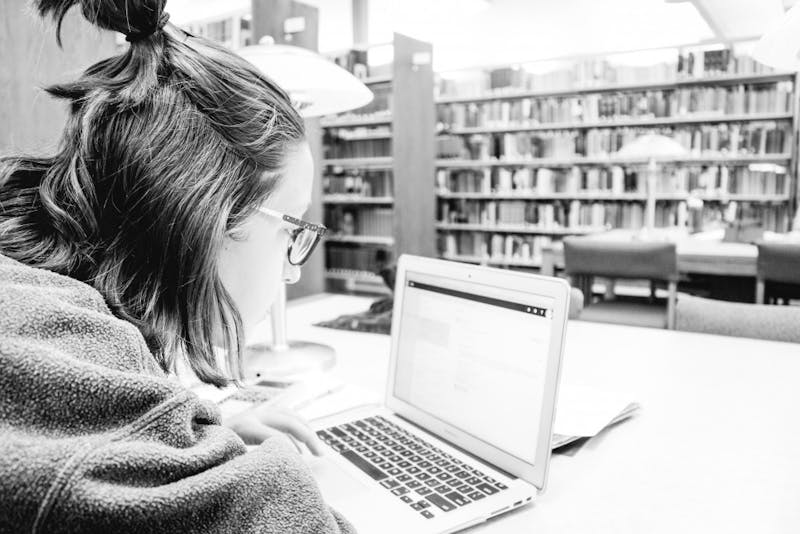 Sophomore Becca Jones studies using her laptop.