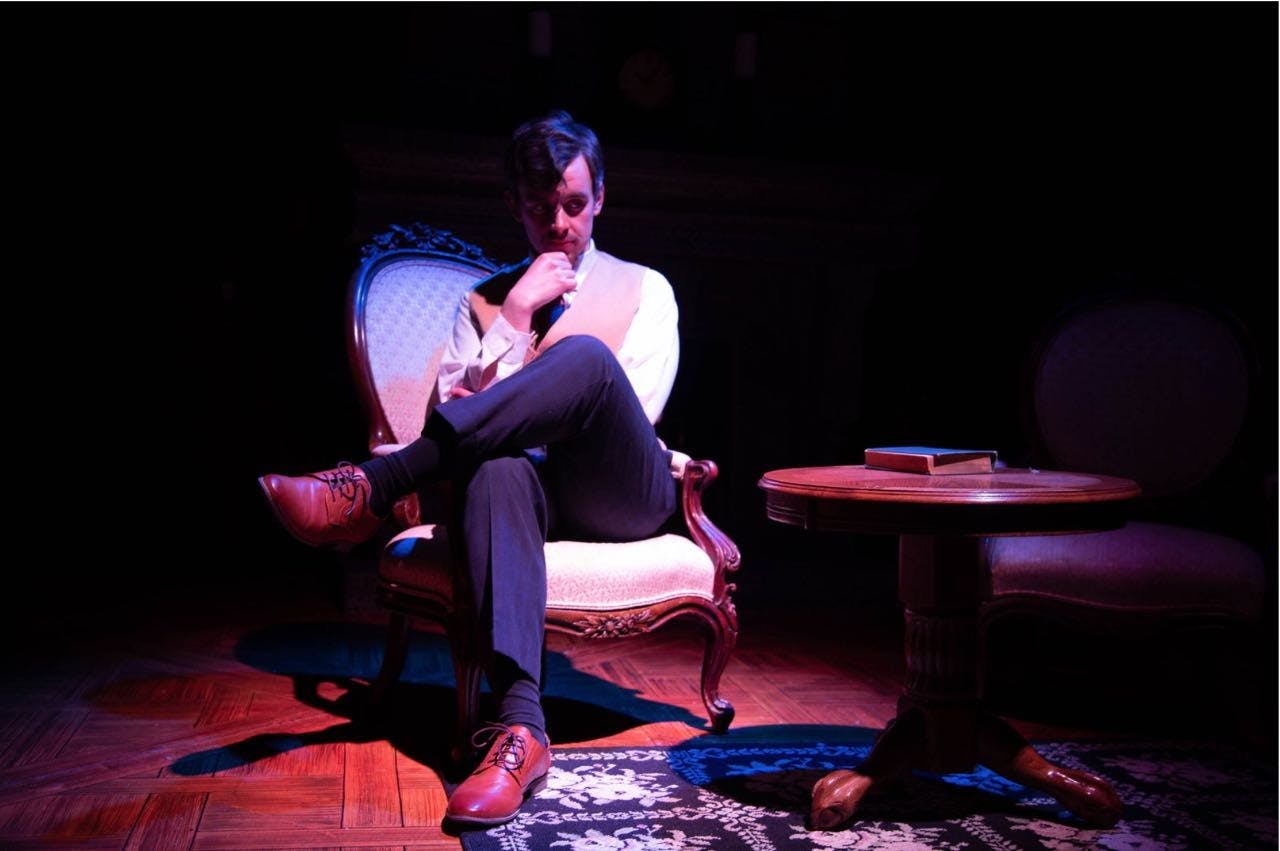 Tucker White in "The Mousetrap." Photo Provided by Abigail Yasmeen, Courtesy of TU Theatre.jpg