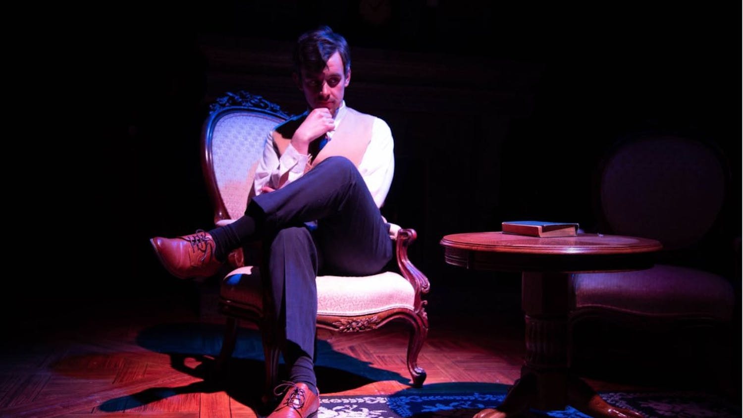 Tucker White in "The Mousetrap." Photo Provided by Abigail Yasmeen, Courtesy of TU Theatre.jpg