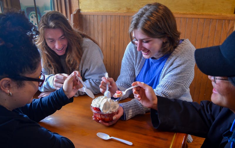 Students share the famous Ivanhoe's strawberry shortcake.