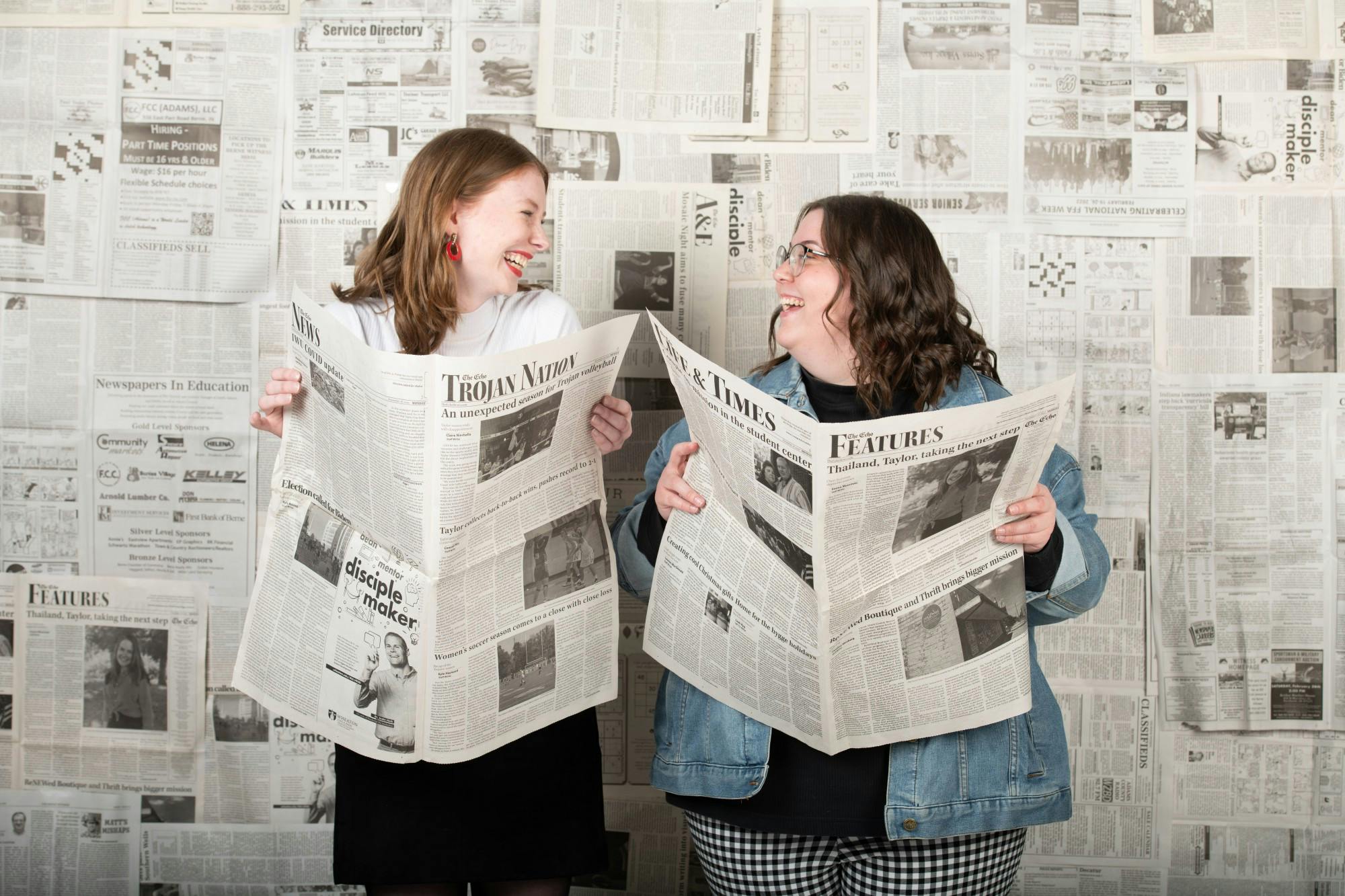 Seniors Holly Gaskill and Ellie Tiemens have worked alongside each other at The Echo since their freshman years. (Photo by Kaelynn Shultz)