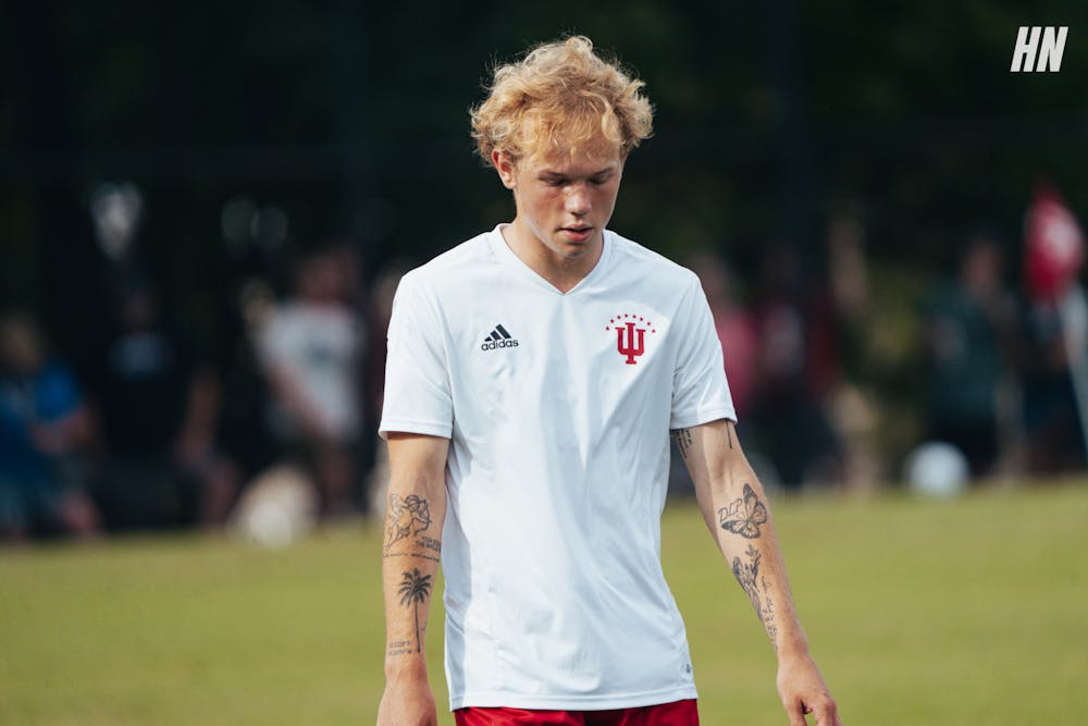 <p>Sam Sarver walks down the field during Indiana&#x27;s exhibition win over DePaul in 2022. (HN photo/Max Wood)</p>