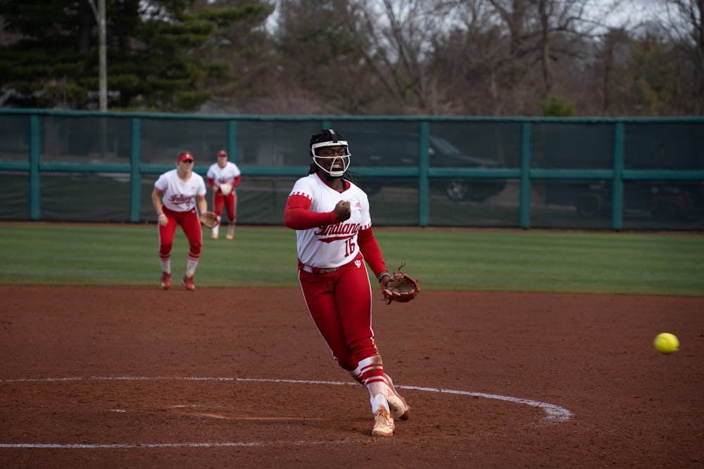 Brianna Copeland delivers a pitch during Indiana’s win over Wisconsin-Green Bay in the Hoosier Classic. (HN photo/Nicholas McCarry)