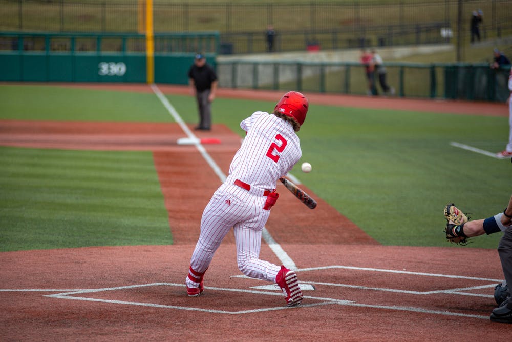 Jason Oliver swings at a pitch during Indiana's loss to Xavier on Feb. 26, 2025. (HN photo/Mason Munn)