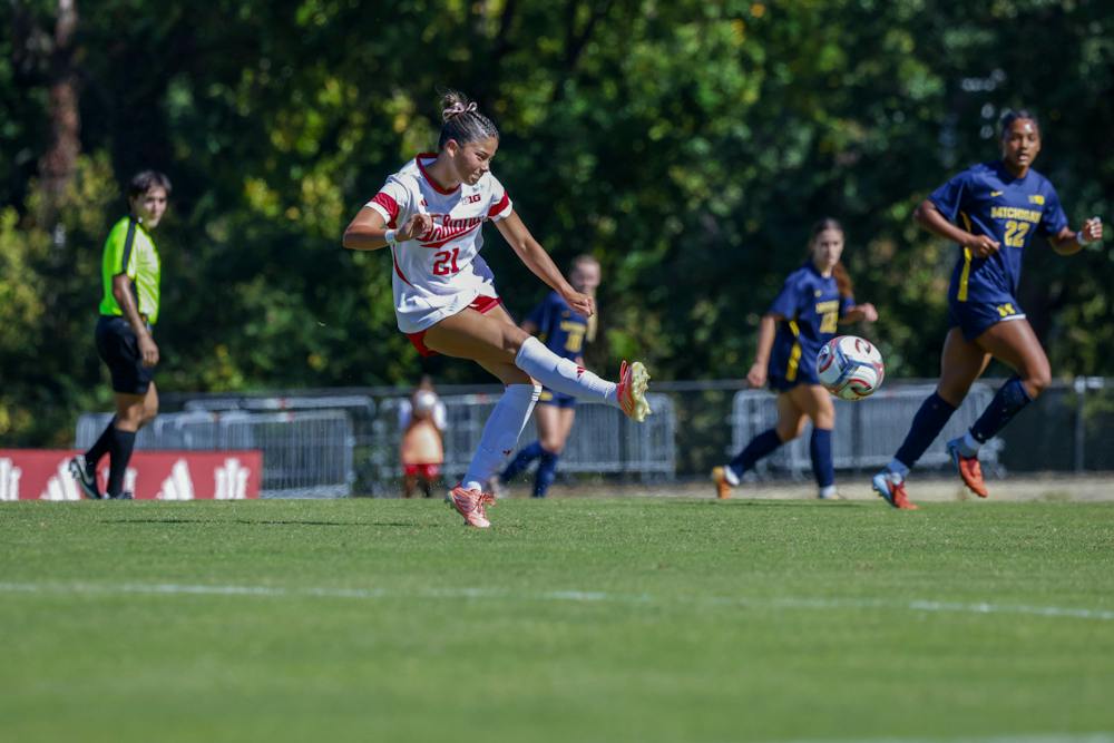 Grace Hamm follows through during Indiana's loss to Michigan on Oct. 4, 2026. (HN photo/Olivia Smith)