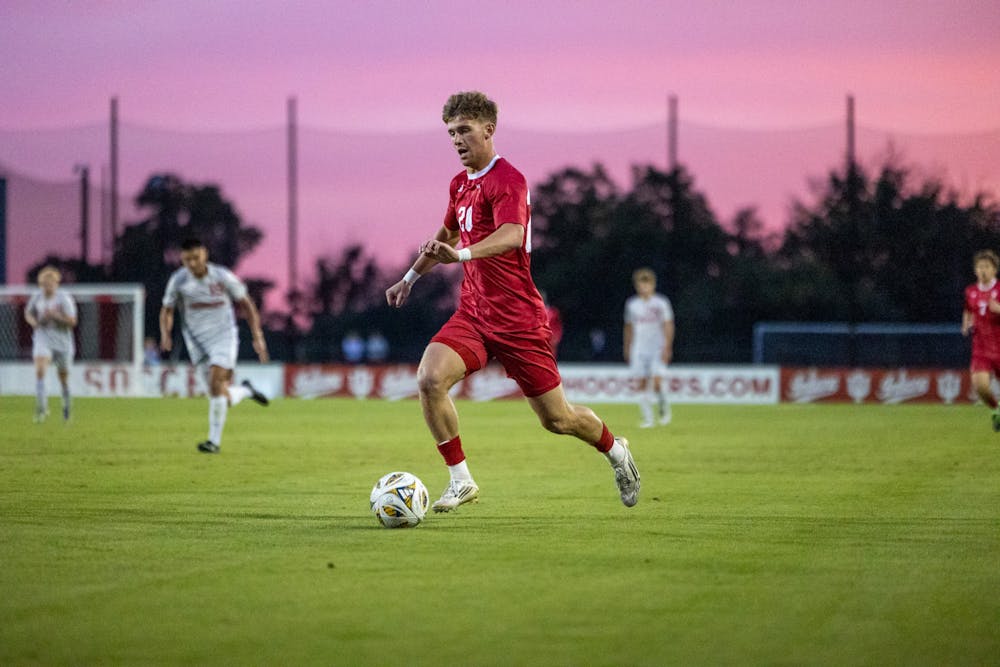 Clay Murador brings the ball up during Indiana's win over Hanover on Oct. 17, 2025. (HN photo/Lillian Newman)