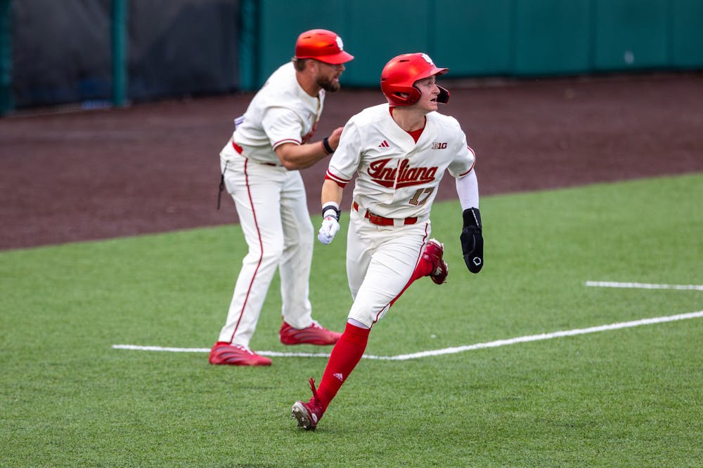 <p>Caleb Koskie rounds third and heads for home during Indiana&#x27;s win over Abilene Christian on April 17, 2026. (HN photo/Lauren McKinney)</p>