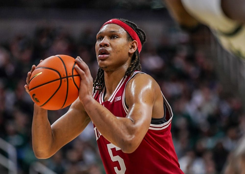 Malik Reneau prepares to shoot a free throw during Indiana's win over Michigan State on Feb. 11, 2025. (HN photo/Danielle Stockwell)