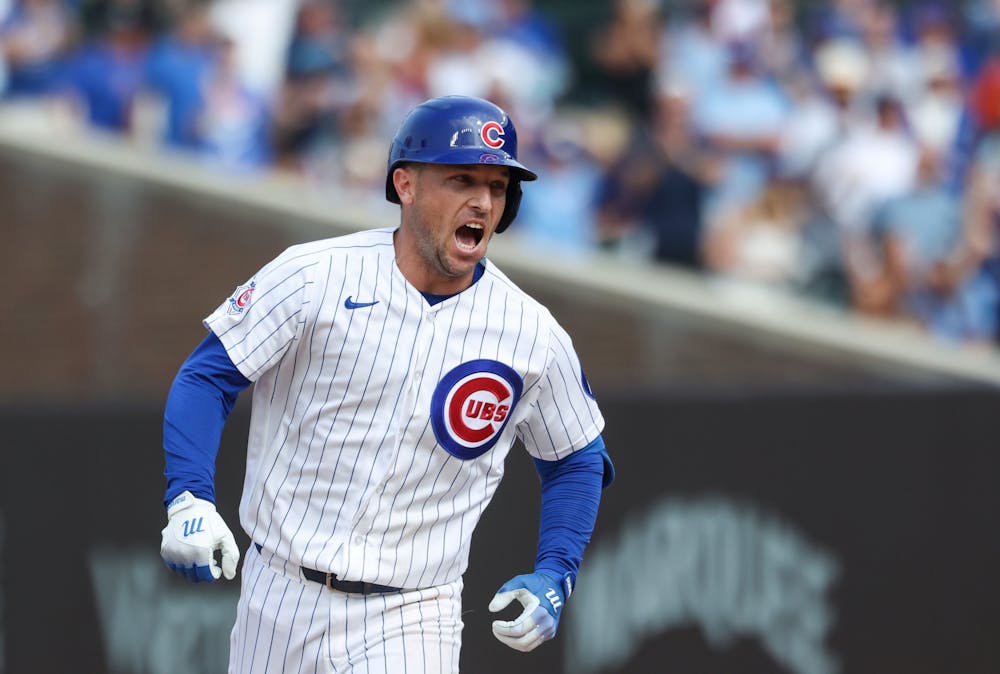 <p>Cubs third baseman Alex Bregman rounds the bases after hitting a two-run home run to tie the game 2-2 in the ninth inning against the Blue Jays at Wrigley Field on Aug. 6, 2026, in Chicago. (John J. Kim/Chicago Tribune/Tribune Content Agency)</p>
