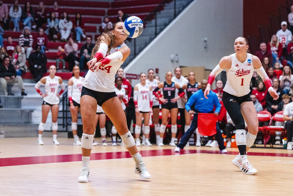 Jaidyn Jager bumps the ball during Indiana's win over Toledo in the NCAA Tournament on Dec. 4, 2025. (HN photo/Kallan Graybill)