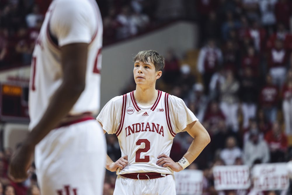 Gabe Cupps puts his hands on his hips during Indiana's win over Maryland on Dec. 1, 2023. (HN photo/Kallan Graybill)