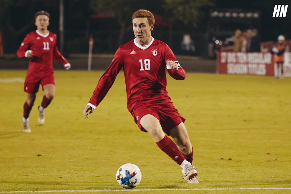 Indiana forward Ryan Wittenbrink drives during Indiana's 4-1 win over Northwestern on Sept. 28. (HN photo/Eden Snower)