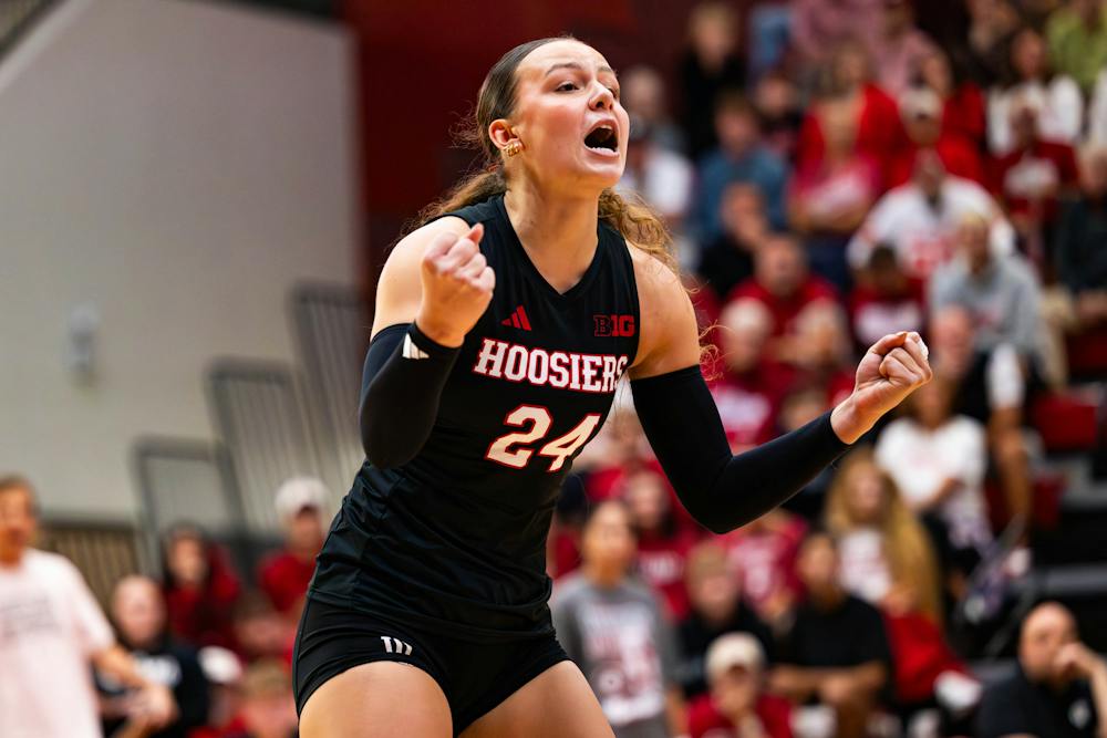 BLOOMINGTON, INDIANA — OCTOBER 08, 2026 — Jaidyn Jager yells during a game against the Nebraska Corn Huskers at Wilkinson Hall in Bloomington, Indiana — (Photo by Brady Owen / The Hoosier Network)