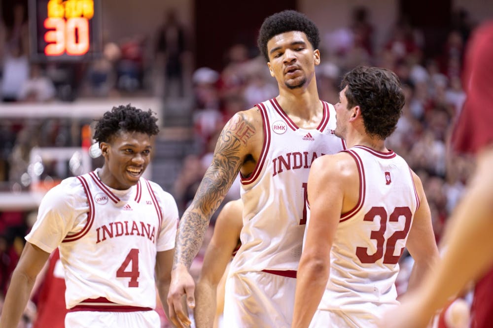 Indiana celebrates during their 74-70 win on Tuesday night (HN photo/Danielle Stockwell)