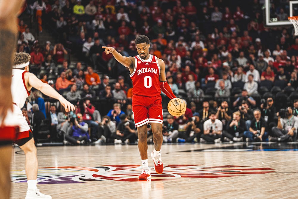 Xavier Johnson brings the ball up during Indiana's loss to Nebraska in the Big Ten Tournament on March 15, 2024. (HN photo/Nicholas McCarry)