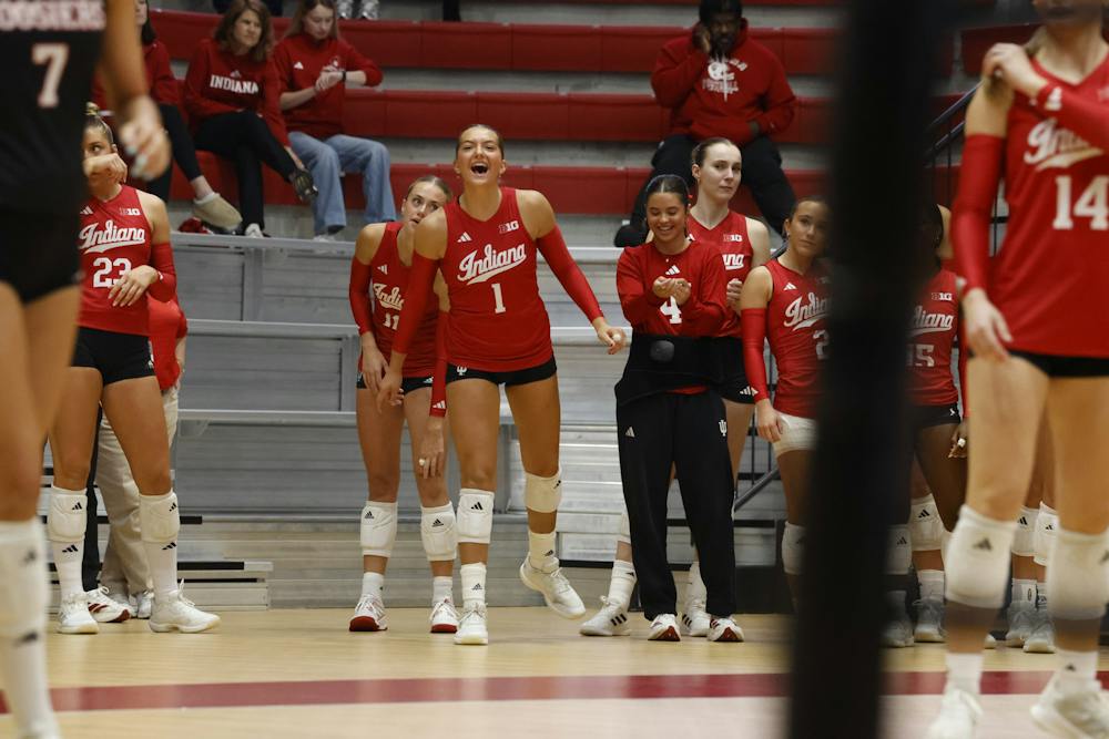 Sara Snowbarger (1) cheers during Indiana's win over UCLA on Thursday, Sept. 24, 2026. (HN photo/Olivia Smith)