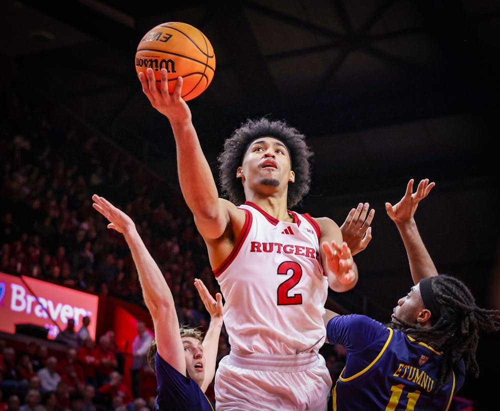 Rutgers guard Dylan Harper (2) shoots against Merrimack during the second half, Wednesday, Nov. 20, 2024, in Piscataway, N.J. Harper scored 14 points and the Scarlet Knights won, 74-63. (Andrew Mills/Tribune Content Agency)