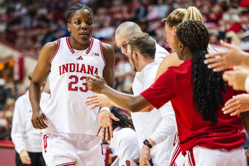 Zania Socka-Nguemen comes off the floor during Indiana's exhibition win over Missouri S&T on Oct. 27, 2025. (HN photo/Kallan Graybill)