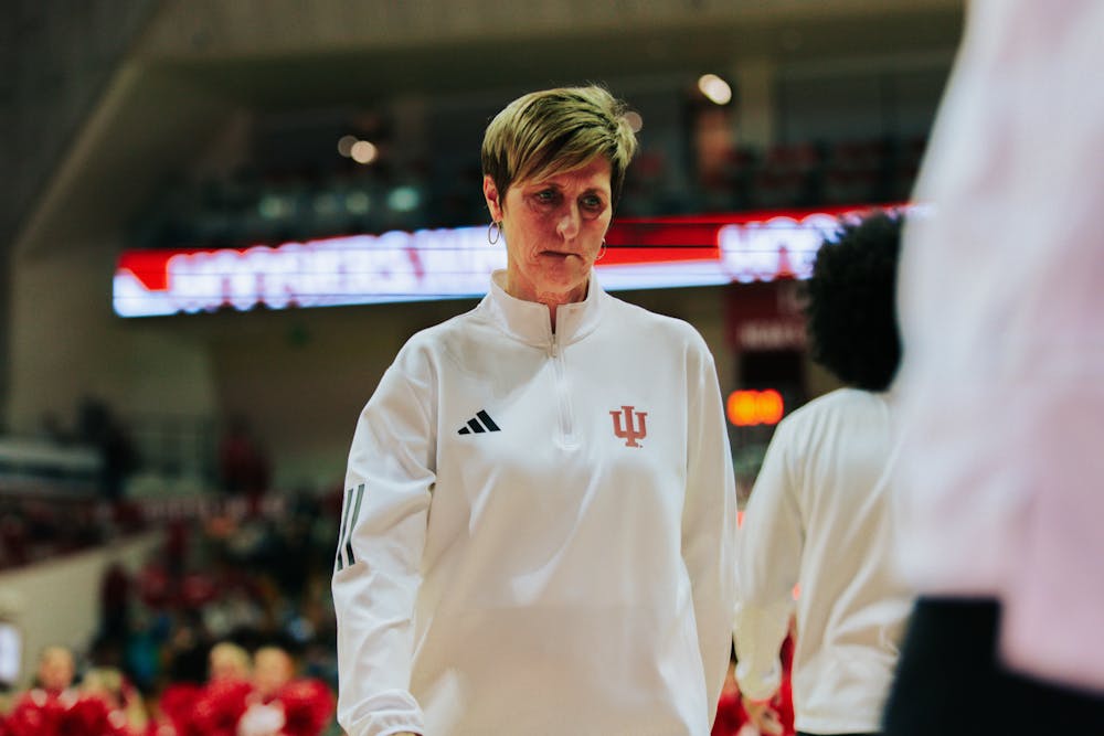 Indiana head coach Teri Moren walks off the court after Indiana's win over Marshall on Nov. 11, 2025. (HN photo/Jake Weinberg)