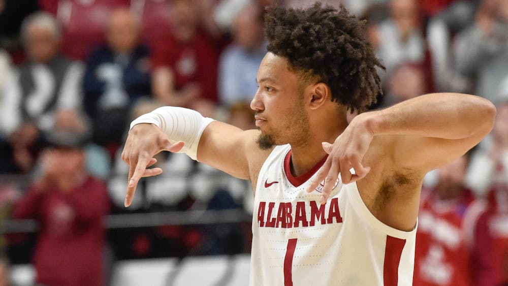 Mark Sears (1). The Alabama men's basketball team faces off against Mississippi State inside Coleman Coliseum in Tuscaloosa, Ala., Tuesday, Feb. 25, 2025. (Ben Flanagan / AL.com/Tribune Content Agency)