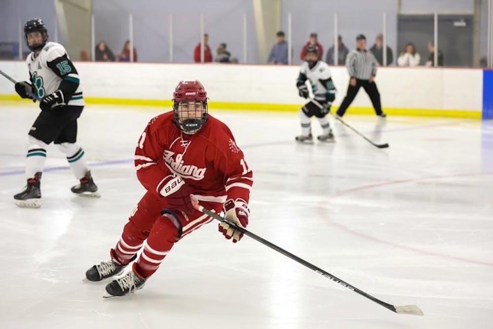 <p>Ithan DeLorenzo skates during Indiana hockey&#x27;s loss to Ohio in September 2024. (Alyssa Nelson/IU Hockey)﻿</p>