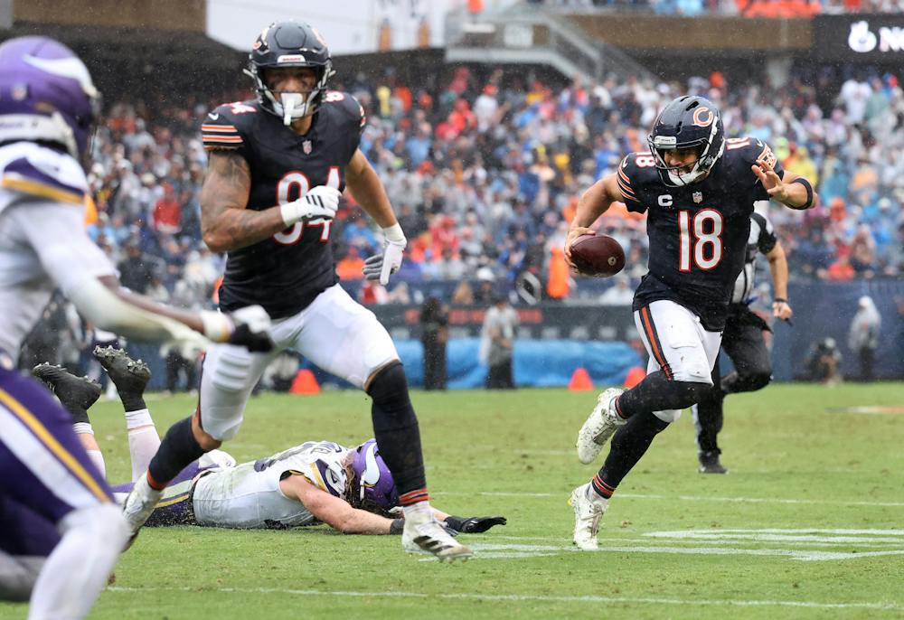 <p>Chicago Bears quarterback Caleb Williams scrambles on a run during which he suffered an injury in the fourth quarter against the Vikings on Sunday, Sept. 20, 2026, at Soldier Field. (Chris Sweda/Chicago Tribune/Tribune Content Agency)</p>