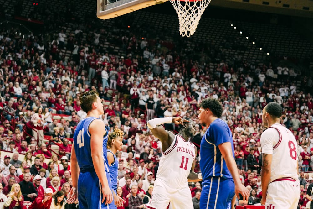 Indiana center Oumar Ballo celebrates in 90-55 win over Eastern Illinois on Nov. 10, 2024. (HN photo/Shrithik Karthik)