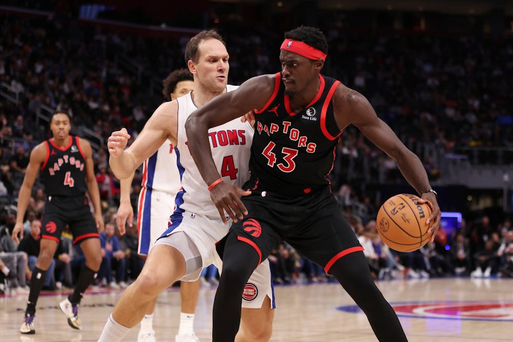 Pascal Siakam #43 of the Toronto Raptors plays against the Detroit Pistons at Little Caesars Arena on Dec. 30, 2023, in Detroit, Michigan. (Gregory Shamus/Getty Images/TNS)