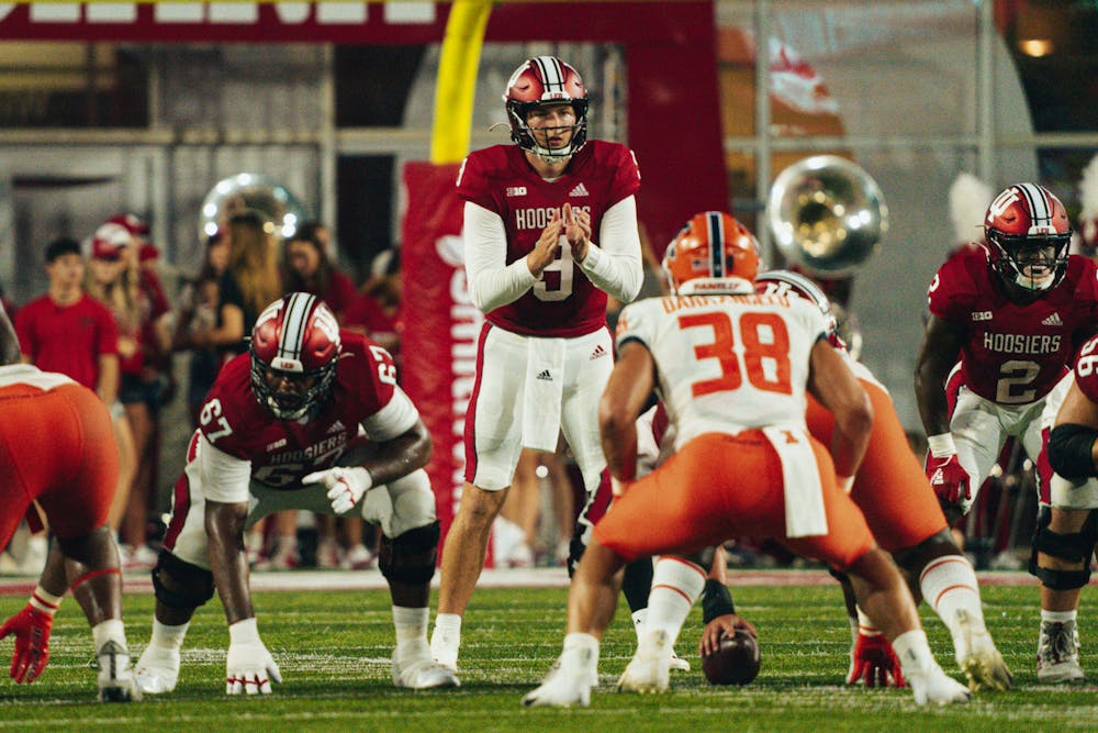 Indiana quarterback Connor Bazelak prepares for a snap during Indiana's win over Illinois on Sept. 2. (HN photo/Max Wood)