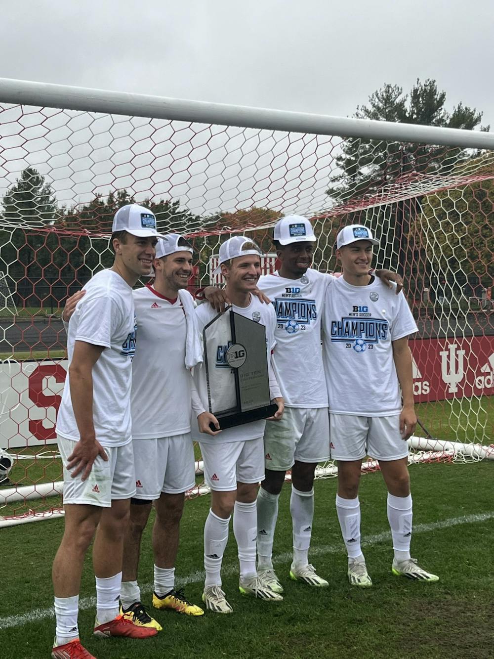 <p>Indiana soccer celebrates winning a Big Ten title after beating Rutgers on Oct. 29 (Matt Byrne/Sports Illustrated Indiana)</p>