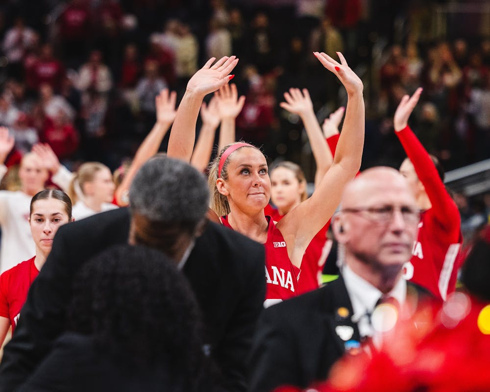 Sydney Parrish waves to fans after Indiana's game against USC in the Big Ten Tournament on March 7, 2025. (HN photo/Kallan Graybill)