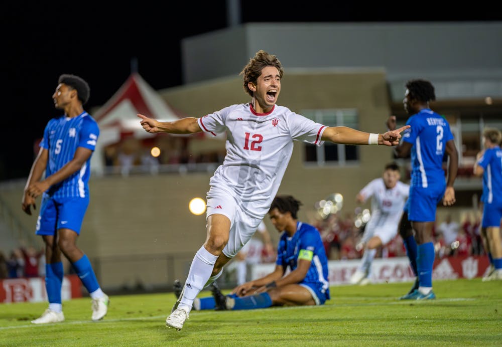 Michael Nesci celebrates after his game-winning goal against Kentucky on Oct. 8, 2024. (HN photo/Danielle Stockwell)