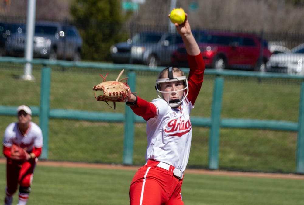 Taylor Hess delivers a pitch during Indiana's win over Detroit Mercy on March 28, 2026. (HN photo/Olivia Smith)