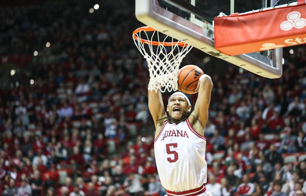 Malik Reneau dunks during Indiana's win over Sam Houston State on Dec. 3, 2024. (HN photo/Weber Michell)