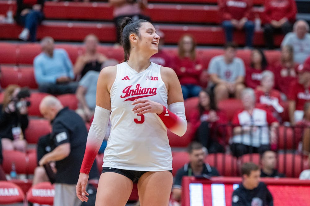 Candela Alonso-Corcelles smiles during Indiana's win over Southeast Missouri State on Sept. 4, 2025. (HN photo/Sophie Doyne)