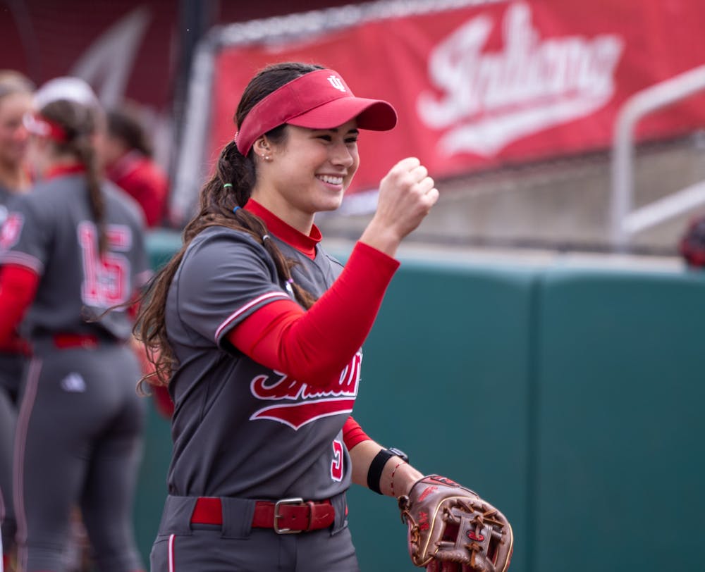 Aly VanBrandt smiles during Indiana's win over Rutgers on March 14, 2026. (HN photo/Lindsey Soet)