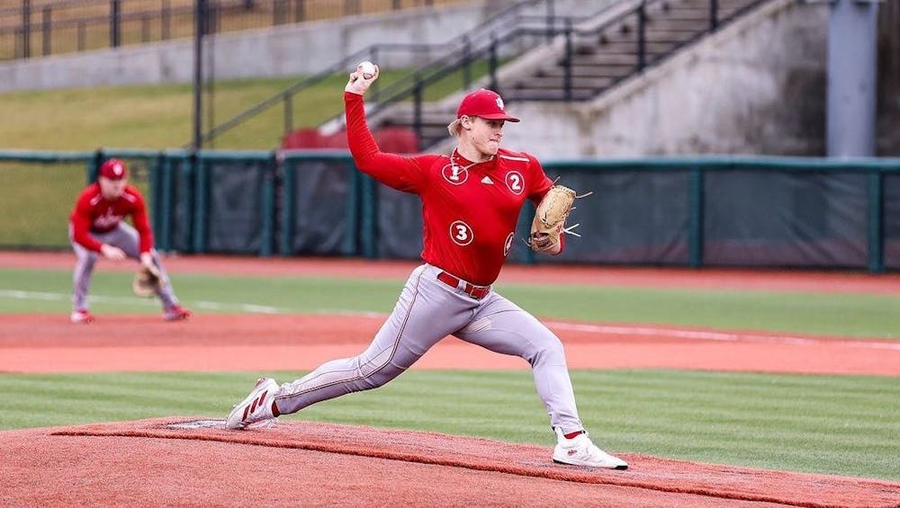 Indiana pitcher Brayden Risedorph delivers a pitch during spring practice. (Photo courtesy of Indiana Athletics)