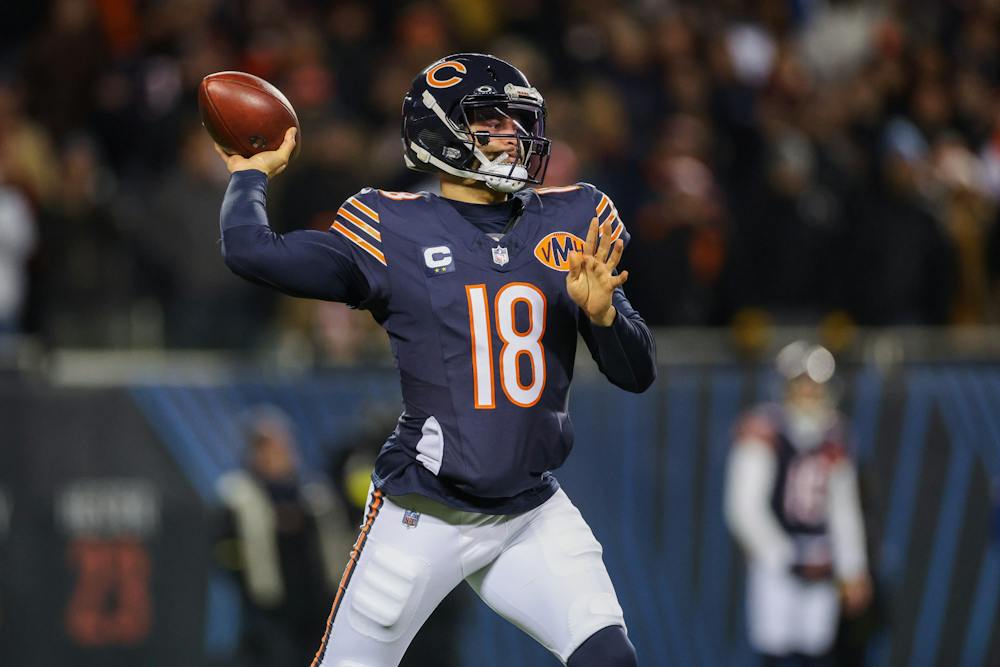<p>Bears quarterback Caleb Williams throws a pass during the fourth quarter against the Lions on Jan. 4, 2026, at Soldier Field. (Armando L. Sanchez/Chicago Tribune/Tribune Content Agency)</p>