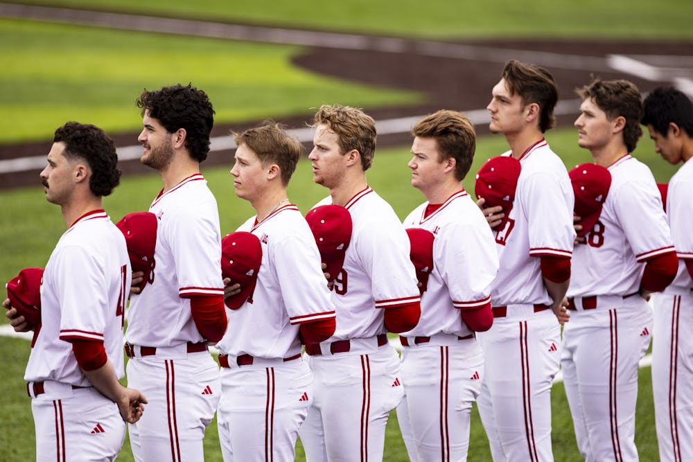 Indiana players line up before Indiana's win over Bradley on Feb. 17, 2026. (HN photo/Brady Owen)