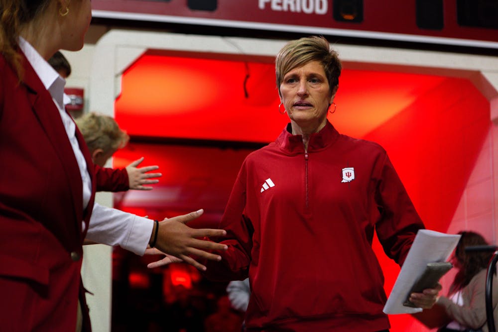 <p>Indiana head coach Teri Moren walks out the tunnel in Indiana&#x27;s win over Eastern Michigan on Dec. 14, 2025. (HN photo/Jake Weinberg)</p>