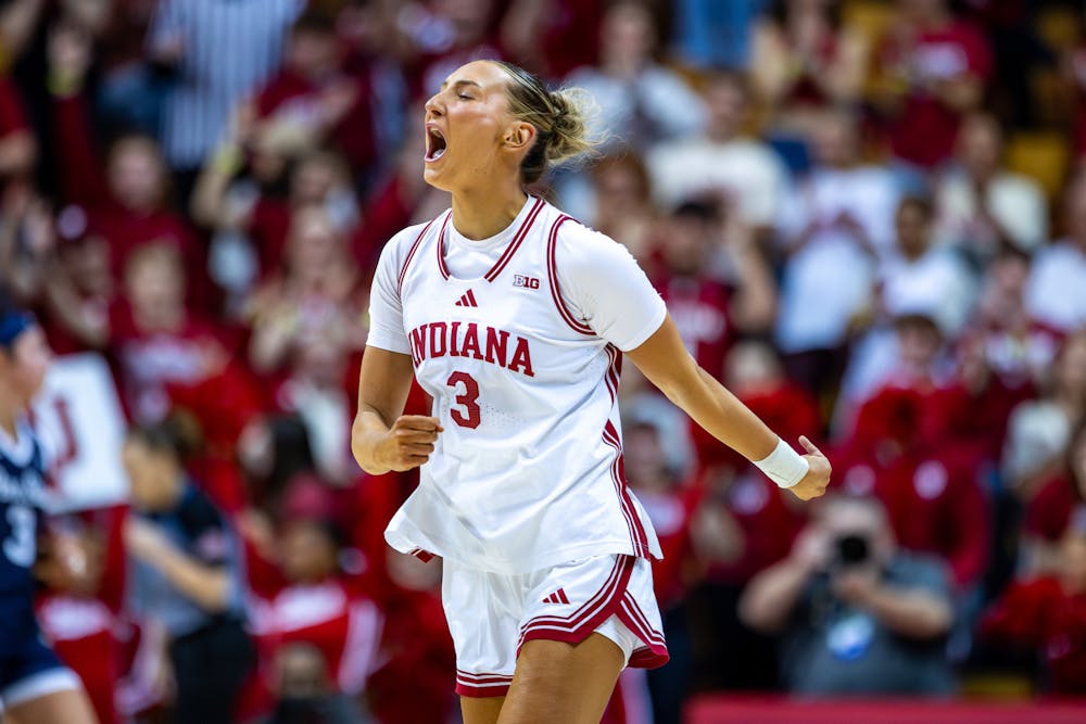 Maya Makalusky expresses herself in Indiana's rout over Penn State on Feb. 28, 2026. (HN Photo/ Lauren McKinney)