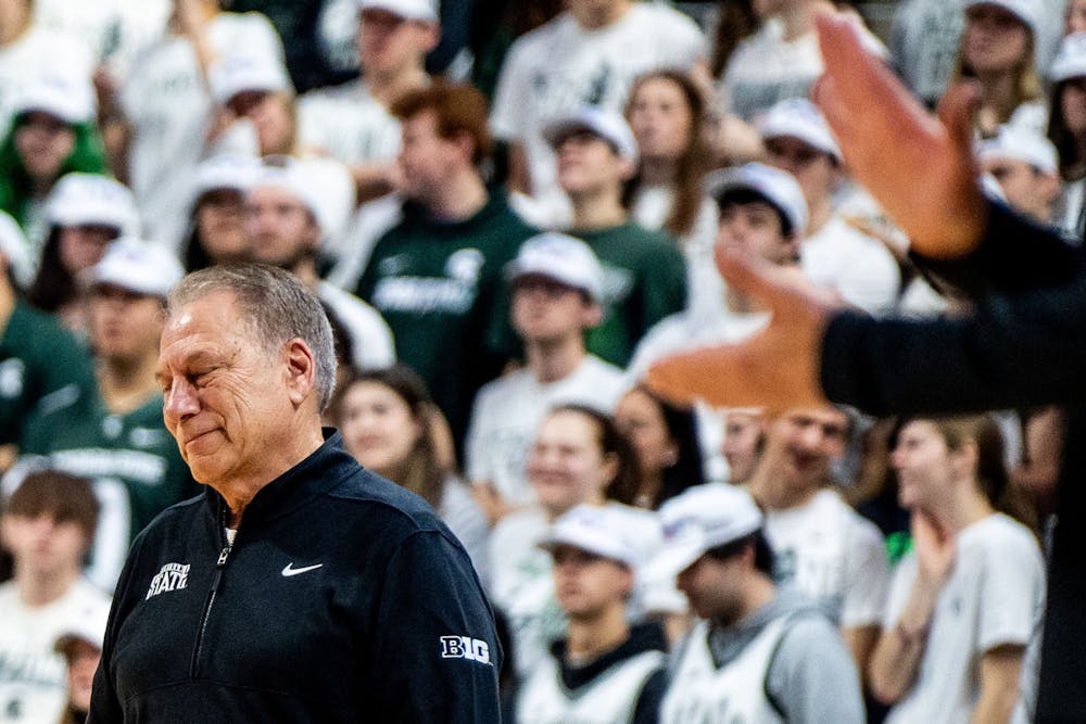 Michigan State Head coach Tom Izzo smiles during a basketball game between Michigan State and Oregon at the Breslin Center in East Lansing, on Saturday, Feb. 8, 2025. Michigan State found momentum in the second half to secure an 86-74 win. (Devin Anderson-Torrez/Tribune Content Agency)